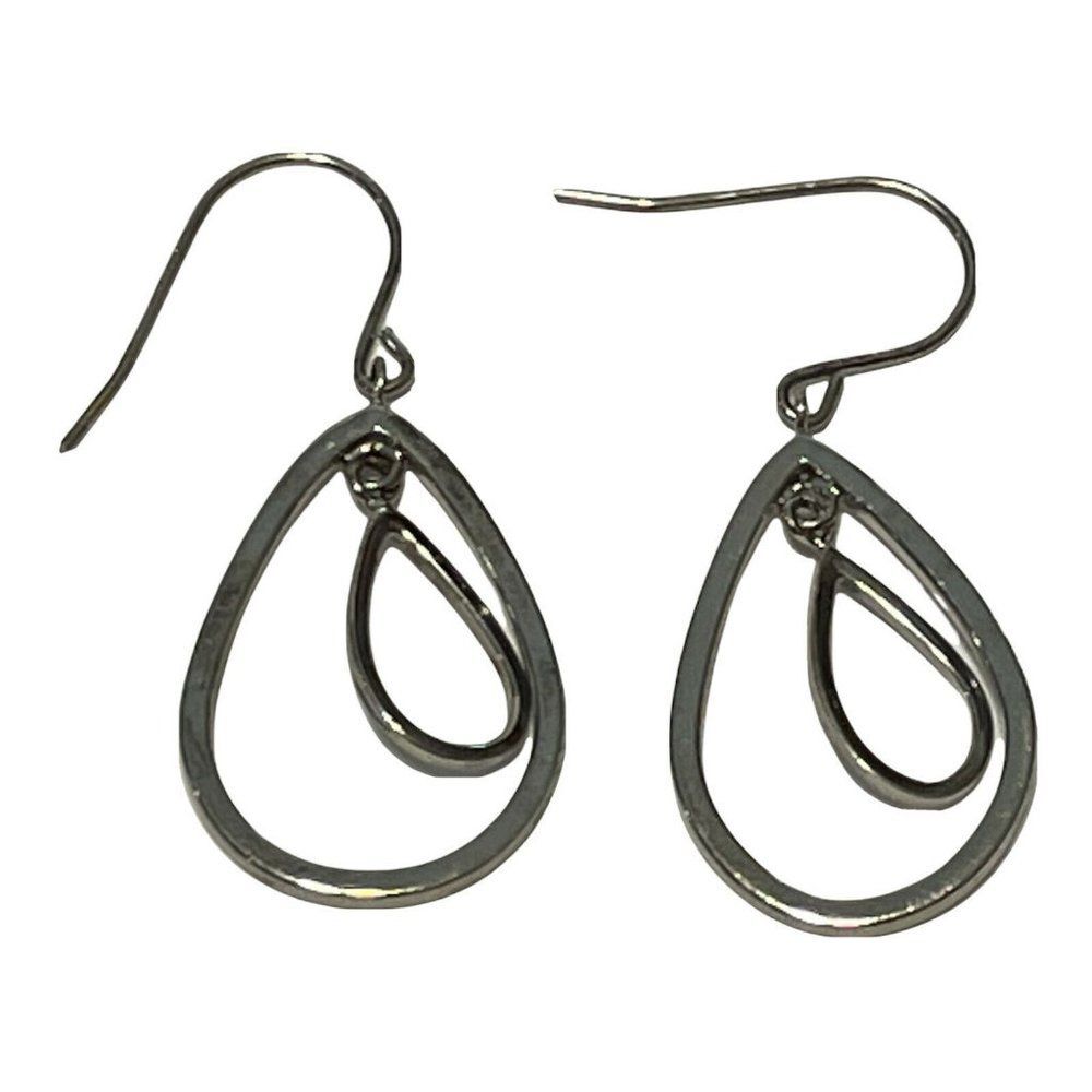 925 sterling silver double teardrop dangle earrings diamond cut design  hook 2g